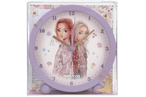 Depesche 13861 TOPModel Cowgirl - Reloj despertador en color morado para niños, con motivo de modelo y flores, reloj silencioso con función de luz, incluye pila