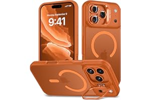 Babilden iPhone için Kılıf Kamera Korumalı Magsafe Wireless Şarj Özellikli Mat Şeffaf Renkli Standlı Kılıf (Lens Hediyeli) (Turuncu, iPhone 17 Pro Max)