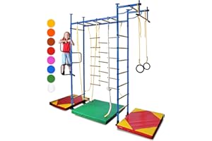 NIRO SPORTGERÄTE NiroSport Sprossenwand Kinderzimmer M3 Sprossenwand Kletterwand Klettergerüst Turnwand Heimsportgerät mit Klimmzugstange inkl. Turnringe Tau Strickleiter Trapez