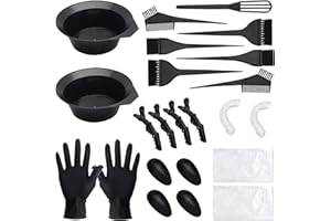 CREATESTAR 23 Pièces Outil de Teinture Cheveux Pour Les Cheveux Kit de Coiffure Couleur Cheveux Ensemble de Teinture,Pinceau Coloration Cheveux Cache-oreilles Et Bol,Set Black Hairdressing Tool