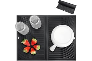 Oamwrae Tappetino Scolapiatti Silicone, Pieghevole Tappeto per Piatti Cucina, Resistente al Calore, Antiscivolo (43×34cm, Nero)