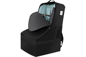 bruwaa Car Seat Travel Bag,Large Durable Car Seat Airport Gate Check Bag with Padded Backpack Straps,Infant Car Seat Cover for Airplane Travel - Black