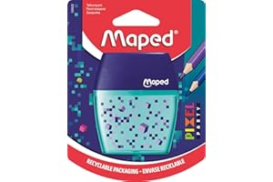 Maped - Taille-crayons Shaker Pixel Party - Taille-crayons avec 2 Trous et Réservoir Translucide