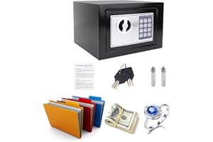 HSHA Electronic Safe 4.6 L High Security Digital Safe Steel Small Value Safe with2 Keys and Digital Keypad for Home Office, Black