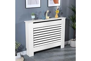 AL AJAL Radiator Cover Modern MDF Wood White Horizontal Slat Living Room Bedroom Hallway Cabinet (MEDIUM)
