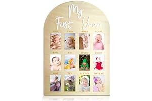 hongpar One Year Birthday Wooden Photo Board My First Year Milestone Photo Board 12 Monthly Picture Frame Baby First year Wood Acrylic Sign 1st Birthday Decorations Baby Keepsake Gift