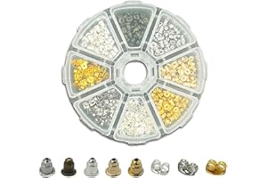 Bornfeel Tuercas Pendientes 8 en 1 Kit Pendientes Tapon 400 Pieza Topes para Pendientes para el Accesorios de Joyería Oro Plata Bronce Forma de Mariposa & Bala