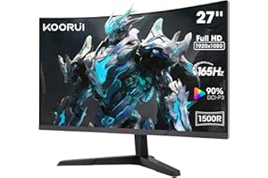 KOORUI 27-calowy Zakrzywiony Monitor do Gier, FHD 1080p, Czas Reakcji 1 ms, Częstotliwość Odświeżania 180 Hz, HDMI 2.0/DP 1.2, Jasność 250 cd/m², Czarny 27E6CA