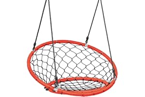 GIANTEX Columpio de Malla de Ø89cm, Columpio Redondo para Niños con Cuerda Ajustable de 100-160cm, Parques de Jardín Interiores y Exteriores, Carga de hasta 100 kg (Naranja)