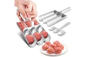 QOTSTEOS Máquina Para Hacer Albóndigas de Acero Inoxidable Con Cuchara - Creativa Triple Para Amantes de la Cocina (Plata)