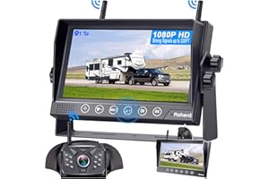 Wireless Reversing Camera HD 1080P Waterproof Dual Antennas Digital Signals Rear View System for Trailers Trucks Motorhomes 4 Channels 7'' Touch Key DVR Monitoring Night Vision Rohent R12