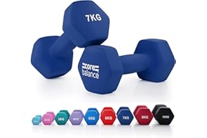 Core Balance Dumbbell Pair Hex Weight Neoprene Coated Cast Iron Strength Training (2 x 1kg, 2kg, 3kg, 4kg, 5kg, 6kg, 7kg, 8kg, or 10kg)