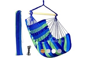 GOCAN Silla Colgante, Columpio Grande para Hamaca, 110 x 150 cm, Carga 150 kg, Silla Colgante de algodón Barra esparcidora de Madera Asiento Ancho Columpio