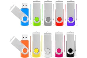 MECHEER 2GB Memory Stick 10 Pack Flash Drive, USB 2.0 Pen Drive USB Stick USB Storage Stick with LED light, Drive Thumb Drive with Keychain for Data Photo Video Files Backup in Office, 10 Colors