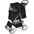 display4top Pet Travel Stroller Dog Cat Pushchair Pram Jogger Buggy With 4 Wheels (Black)