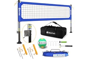 Airist Heavy Duty Volleyball Net Outdoor with Steel Anti-Sag System, Adjustable Aluminum Poles, Professional Volleyball Nets Set for Backyard and Beach, Volleyball and Carrying Bag