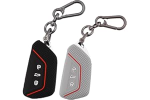 ERMWALR for Volkswagen Car Key Fob Cover with Keychain, 3 Buttons Silicone Keys Shells Car Key Cover Fit for 2020-2022 VW Golf 8 ID.3 ID.4 Seat Leon Tarraco Ateca Skoda 2 Pack (Vlw-3D-BG)