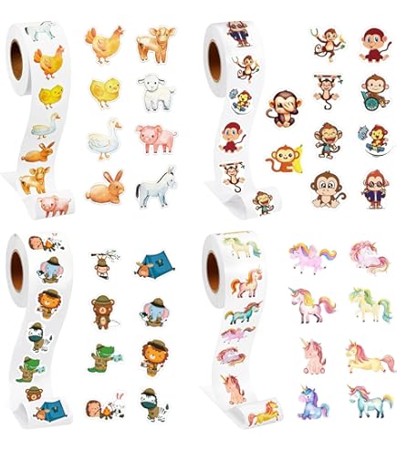 1800 PCS Adesivi Animali Rotondi, 36 Disegni Adesivi Ricompensa per Insegnanti C