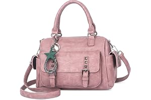 SODOLLEE Bolso Mujer Colgante Exquisito Bolsa de Mano Retro Bolso de Hombro con Asa Superior Cuero PU Señora para Compras Trabajar Desplazarse Rosa