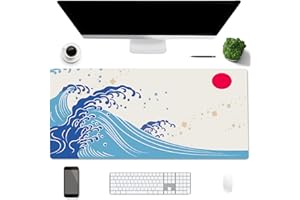 AiPsekocy Tappetino da Scrivania Double Face,Impermeabile PU Pelle Tappetino per Mouse 90x40cm per Ufficio e Casa-Onde e alba