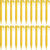 Lot De 20 Piquets De Tente En Plastique Jaune - 14.5 Cm - Pour Camping, Plage, Parasol - Spirale Avec Crochet - 5