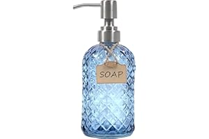 Funly mee Bathroom & Kitchen Glass Hand and Dish Soap Dispenser with 304 Rustproof Stainless Steel Pump (Blue)