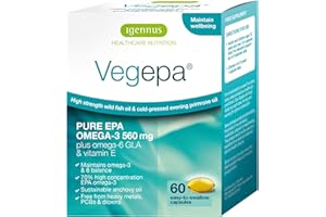 IGENNUS HEALTHCARE NUTRITION Igennus Vegepa, EPA Omega 3 & GLA Omega 6, Ultra Pure Wild Fish Oil & Evening Primrose Oil, 60, 560mg EPA per Serving, 30 Servings, 60 Capsules