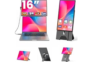 BUNOSDIAS Kwumsy Monitor Portatile Per Laptop 16 Pollici, FHD 1920x1200P Doppio Monitor Portatile Per All Laptop, Con 16:10 Ultra Sottile Schermo, Supporto Girevole A 360° E Staccabile Schermo (Montabile VESA)
