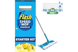 Flash Speedmop Wet Mop Floor Cleaner Starter Kit For Cleaning Floors With Scrubbing Action, Includes 1 Handle & 6 Wet Refills