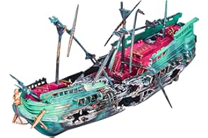 ETELIAR Aquarium Piratenschiff Schiffswrack Broken Aquarium Dekoration Piratenschiff Fischerboot Versteckt Höhle Aquarium Segelboot Landschaft Dekor Luftpumpe Angetrieben Aktion Dekor