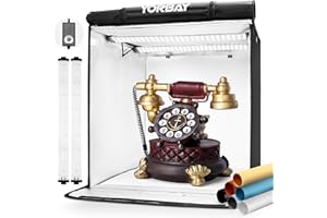 Yorbay Fotostudio Set 52 x 52 x 52cm CRI 95+ LED-Fotobox Lichtbox Lichtwürfel Profi Fotografie Lichtzelt inkl. 6 PVC-Hintergrundfolien (schwarz, rein weiß, grau,orange,rot,blau) Mehrweg