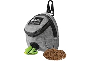 FuninCrea Bolsa de Golosinas para Perros, Bolsa Premios Perros con Dispensador de Bolsas de Excrementos Integrado Tela Oxford Bolsa de Entrenamiento para Perros para Viajes (Gris)