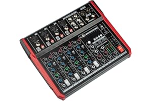 PROEL Proel PLAYMIX8 - Mixer audio a 8 ingressi con modulo bluetooth, lettore MP3 e Registrazione stereo su USB, Nero rifiniture in Rosso