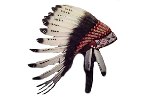 KARMABCN X06 Tres colores Blanco y Negro indio tocado de plumas/nativo americano Estilo Warbonnet