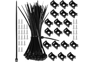 PLCatis 100 Pièces Attaches de Câble en Nylon Autobloquantes Noir 100 mm Serre-Câbles Électriques pour Organiser les Câbles - avec 100 Pièces Bases avec Trou de 5,2 mm et Équipé avec Vis de Montage