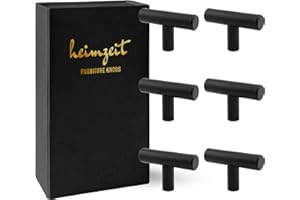 heimzeit Tiradores de Armarios y Cómodas de Acero Inoxidable para Puertas y Cajones [6 Piezas, en forma de T] Color: Negro, Diseño Elegante, Pomos Armario con Manija de un agujero con tornillos