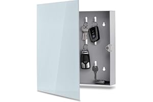 ‎BONSPORT bonsport Schlüsselkasten mit Glas Magnettafel - Memoboard inkl. 6 Magnete, 33x33x6,8 cm - milchglas