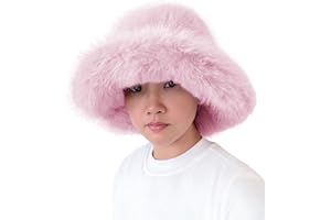 Lina & Lily Oversized Winter Faux Fur Bucket Hat for Women - Long Pile Fur Wide Moldable Brim