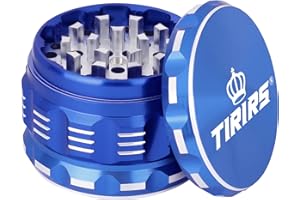 TIRIRS 2.5 Inches 4 Pieces Premium Herb Grinder - Aluminium Large Spice Grinder with Pollen Catcher, Comes with Pollen Scraper and Cleaning Brush, Blue