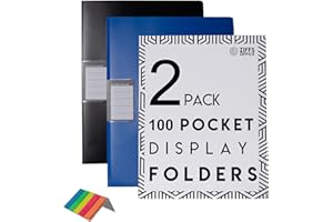 Ziffs Office® 2 x 100 Pocket A4 Display Folders - A4 Display Folders with Plastic Pockets - Display Book - Folders - Presentation Folders - 250 Sticky Labels Included - Project Folder - British Brand