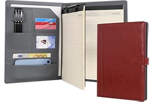 Wason Portadocumenti in pelle A4 con Appunti Blocco note Portamoduli Documento di scrittura File - Organizzatore di conferenze per riunioni Organizzatore di interviste (Rosso)