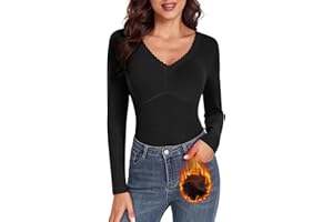 WOWENY Thermo Trägershirt Langarmshirt Damen Tank Top mit Spitze Ärmellose/Langarm Elegant Top Unterhemd V-Ausschnitt Warm bequem dralon Thermooberteile
