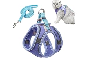 PETCUTE Reglable Harnais pour Chat avec Laisse,Harnais et Laisses pour Chats Respirante avec Bandes Réfléchissantes, Anneau en D,Facile à Contrôler,Gilet de Sécurité Souple pour Chat