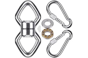 BeneLabel Swing Swivel with Bearing, Swing Spinner 360 Rotating Hammock Chair Eye Hook with Carabiner Stainless Steel Yoga Rope/Aerial Hoop/Punching Bag Hanging Kit, Rhombus-shaped Closed Loop