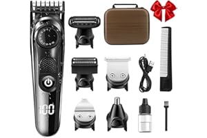 HONGNIX 5 in 1 Recortadora de Barba Afeitadora IPX6 Waterproof Electrica Hombre Cortapelos Hombre Maquina de Cortar Pelo Hombre para nariz orejas y cejas Corporal Cortadoras de Facial
