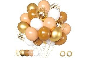 Ballons Marron Or Blanc, 50 Pcs 30cm Ballons Rétro Marron Or Confettis Latex Ballons Neutres Ballons de Fête à l'Hélium pour Anniversaire Mariage Baby Shower Anniversaire Décoration de Fête