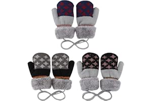 QKURT Lot de 3 paires de moufles d'hiver chaudes pour enfants avec doublure en polaire thermique pour enfants de 1 à 4 ans