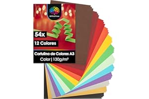 OfficeTree 54 x Papel de tono, A3, multicolor, 12 colores, incluye 2 hojas de oro y 2 hojas de plata, papel para manualidades de colores de 130 g/m², cartón para manualidades y diseño