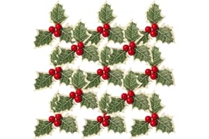 GUKASXI 30 pezzi di simulazione natalizia bacche di agrifoglio con foglie verdi, artificiale, per la disposizione di ghirlande di nozze, frutta rossa