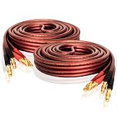 LONPOO Pure Copper HiFi Speaker Cable with Gold Plated Banana Connectors, 14 AWG, 2 Metres